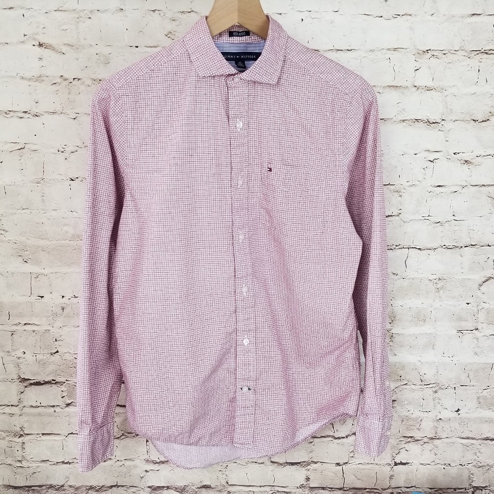 Tommy Hilfiger Custom Fit 80's 2-Ply Red Patterned Cotton Button Up Shirt XS